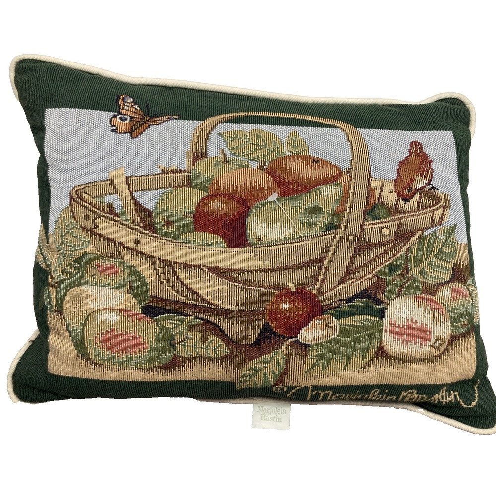 Vtg Marjolein Bastin Tapestry Throw Pillow Apple Fruit Basket Butterfly 16x12"‎